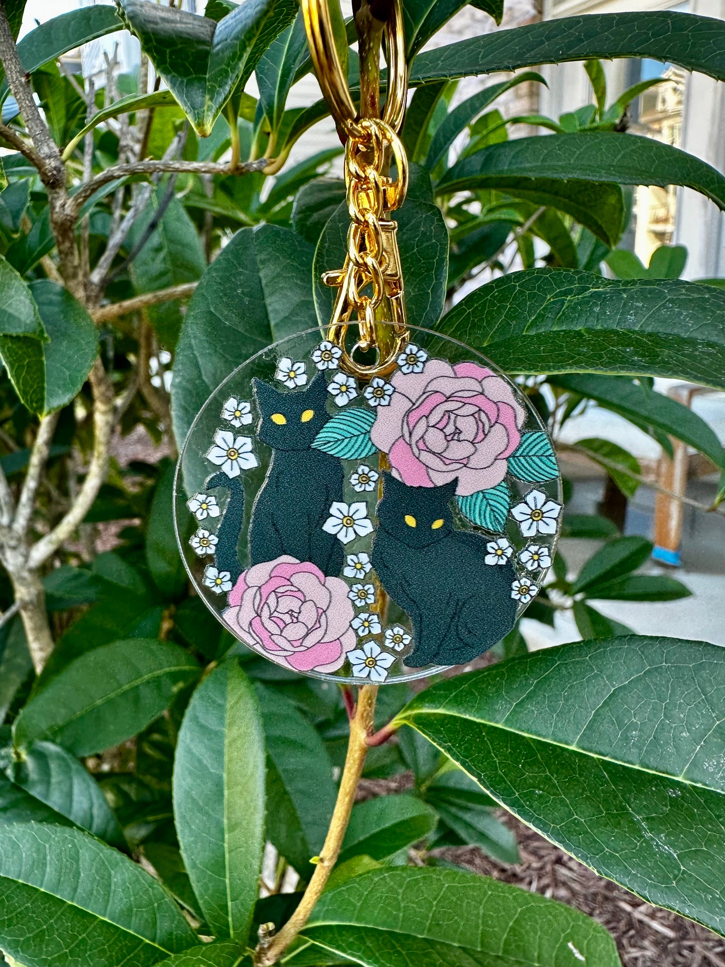 Black Cats & Roses Keychain