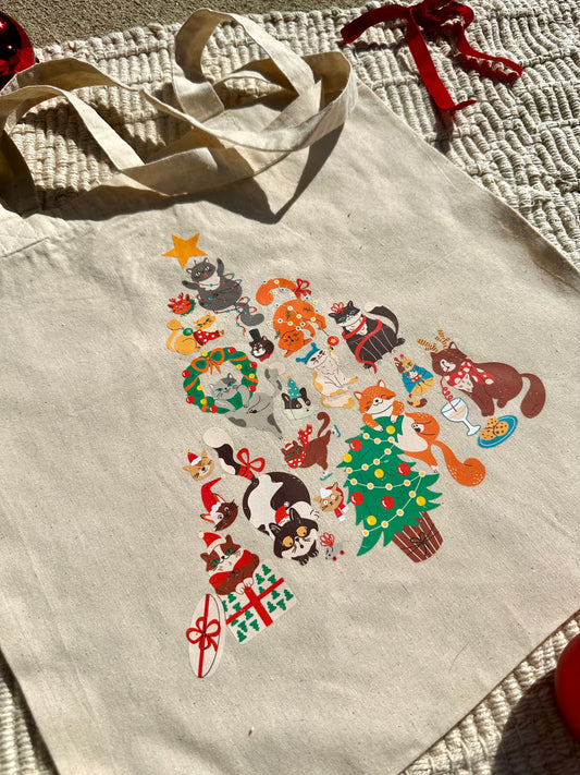 Cat Christmas Tree Tote Bag
