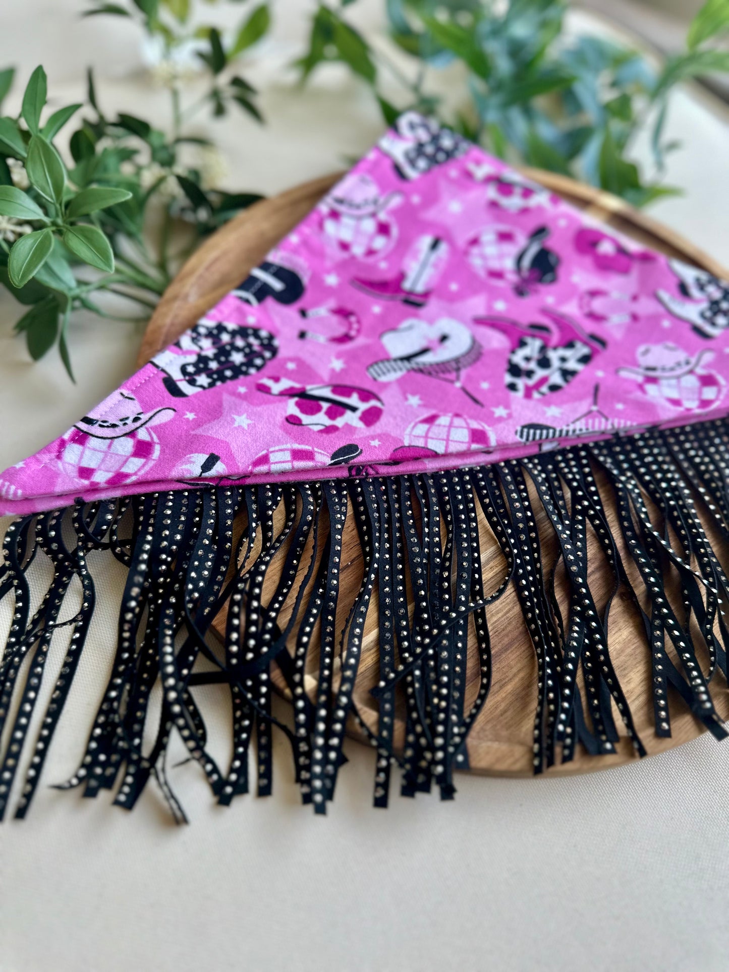 Faux Leather Rhinestone Fringe Trim