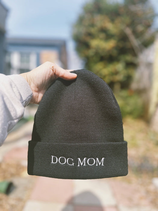 Dog mom beanie with lavender embroidery, dog lover hat