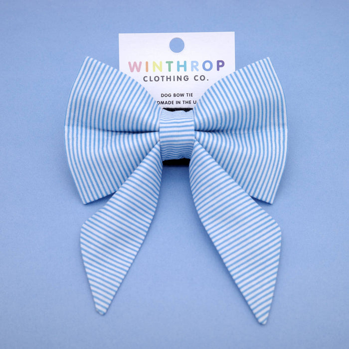 Blue Pinstripe Sailor Dog Bow : Large