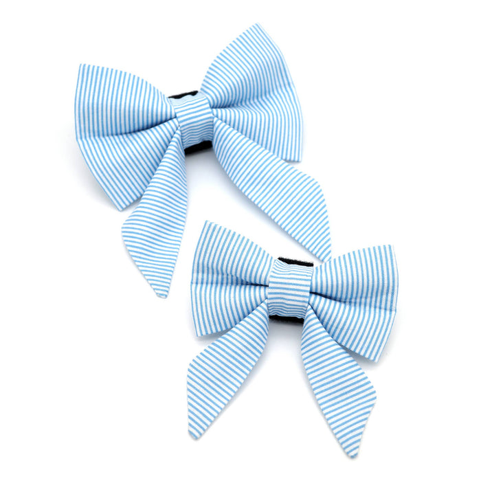 Blue Pinstripe Sailor Dog Bow : Large