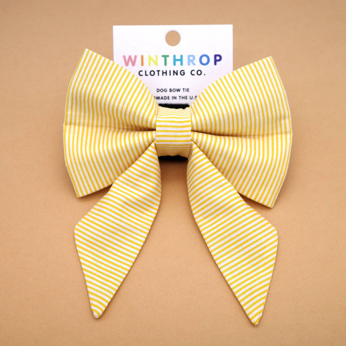 Yellow Pinstripe Sailor Dog Bow : Large