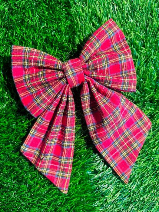 Tartan Plaid Sailor Bow for large or small dogs , match with your dog bow: Large (L)