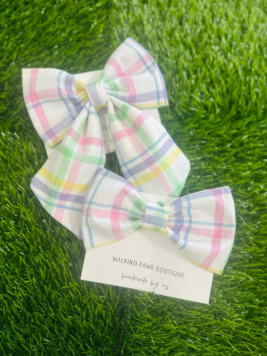 Pastel plaid dog bowtie