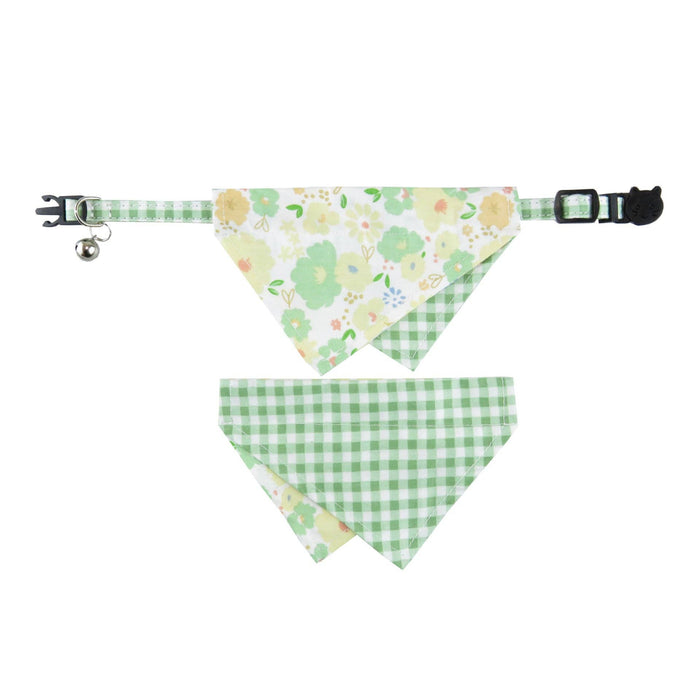 Mokka - Floral Bow Tie Cat Collar: Green / Bandana