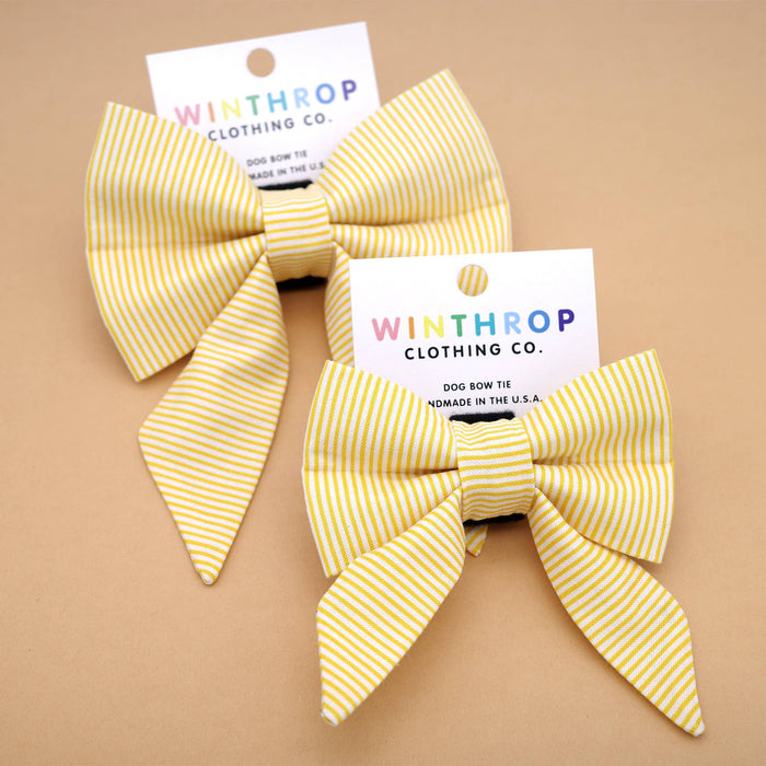 Yellow Pinstripe Sailor Dog Bow : Large