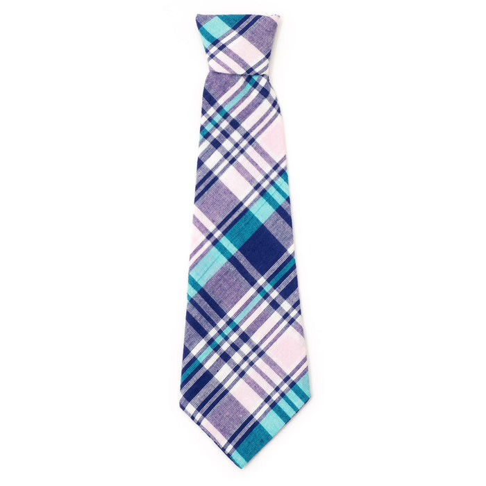 Madras Plaid Neck Tie: Navy/Pink/Turquoise / Small