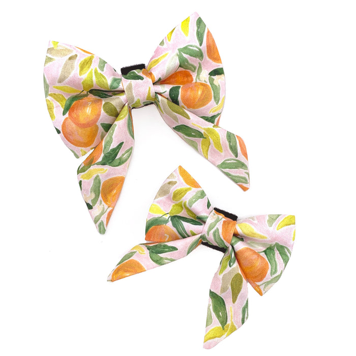 Clementine Orange Sailor Dog Bow: Large