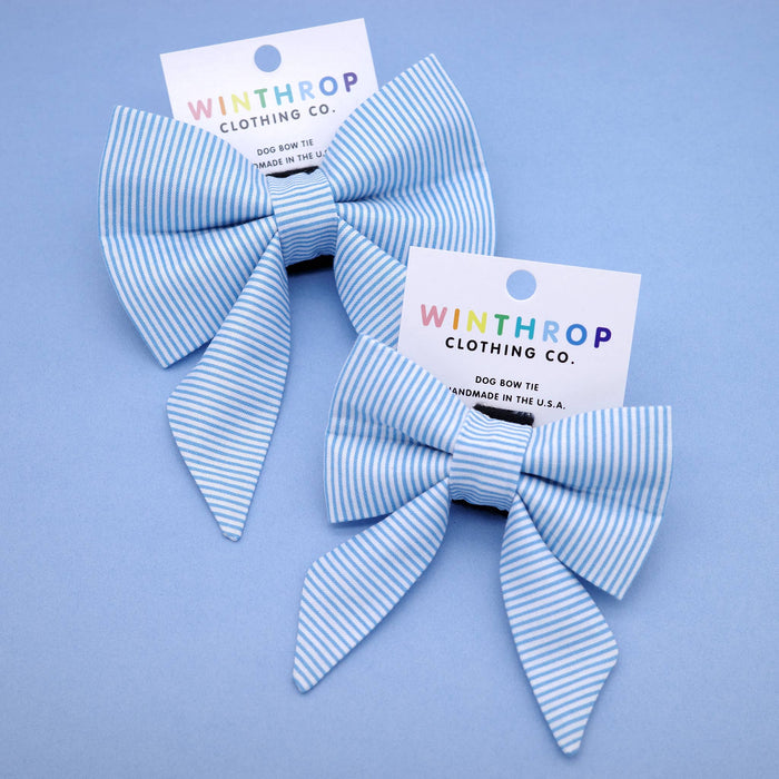 Blue Pinstripe Sailor Dog Bow : Large