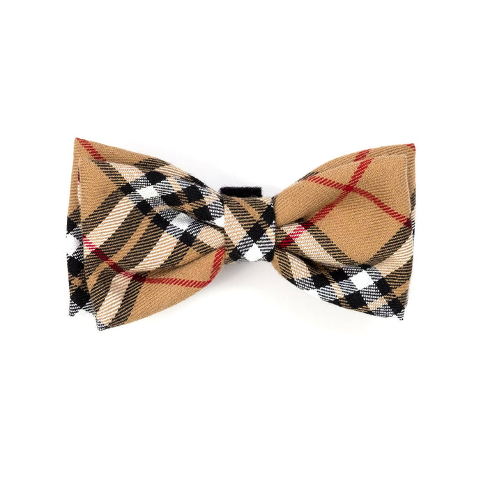 Tan Plaid Bow Tie: Tan / Large