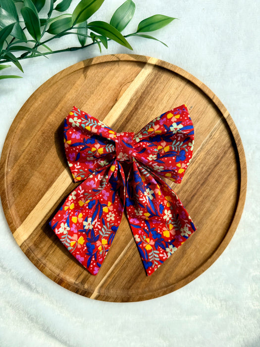 Red Spring Floral Sailor Bow