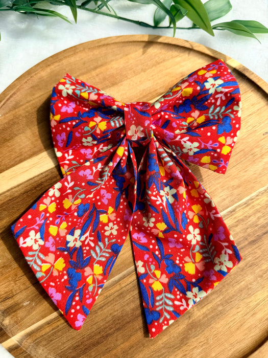 Red Spring Floral Sailor Bow