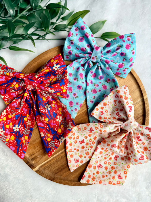 Red Spring Floral Sailor Bow