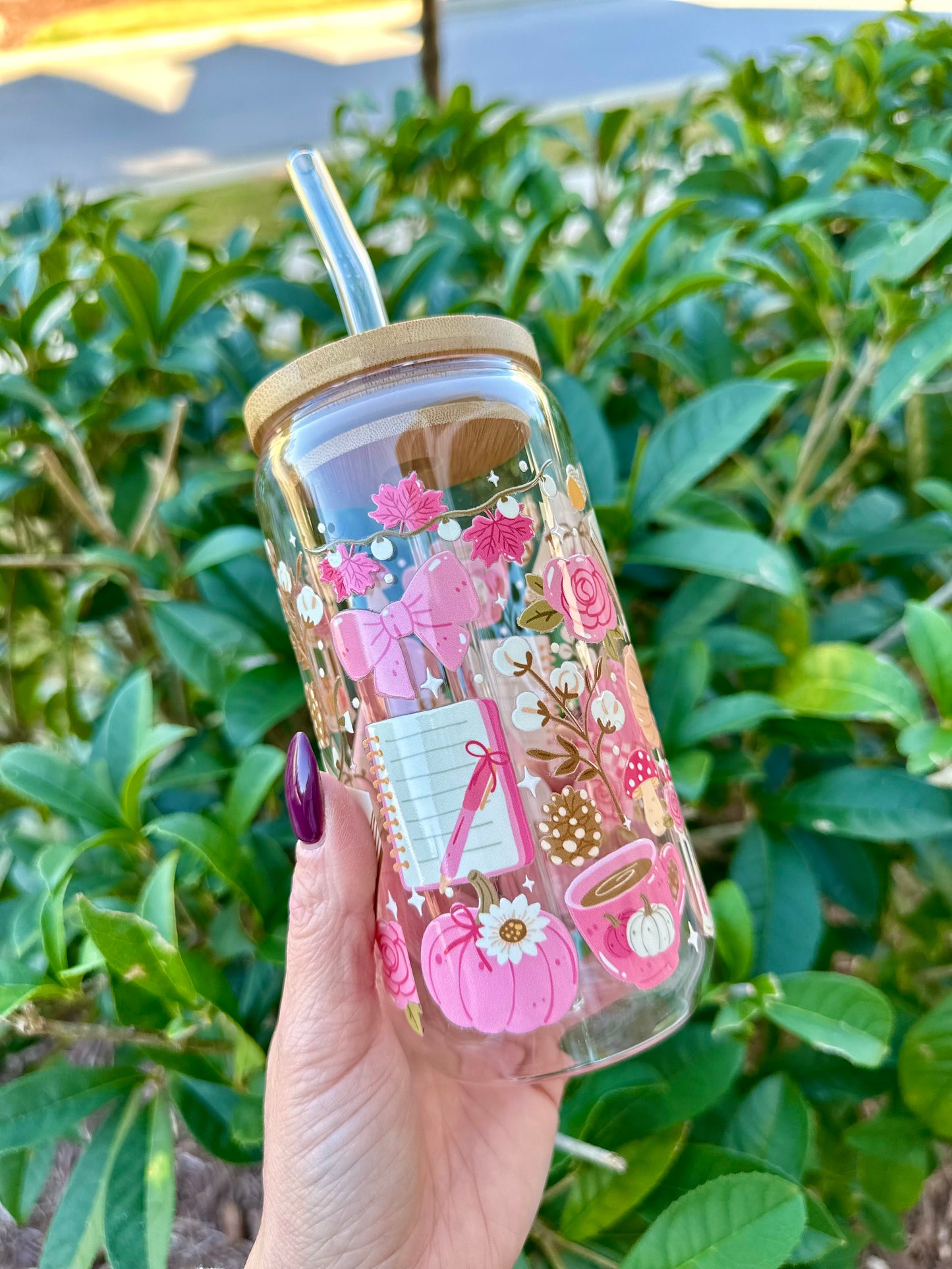 Cozy Blush Fall Glass Cup