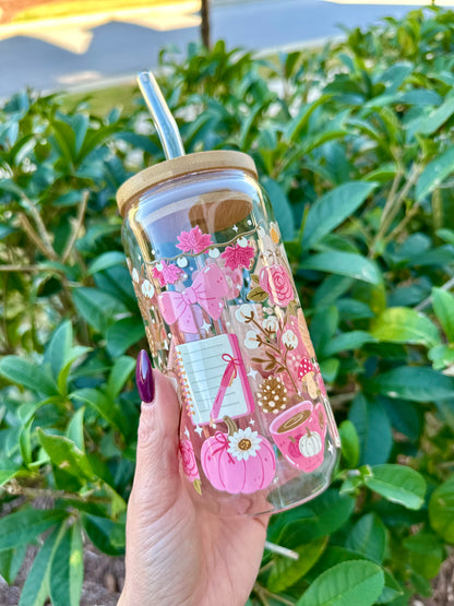 Cozy Blush Fall Glass Cup