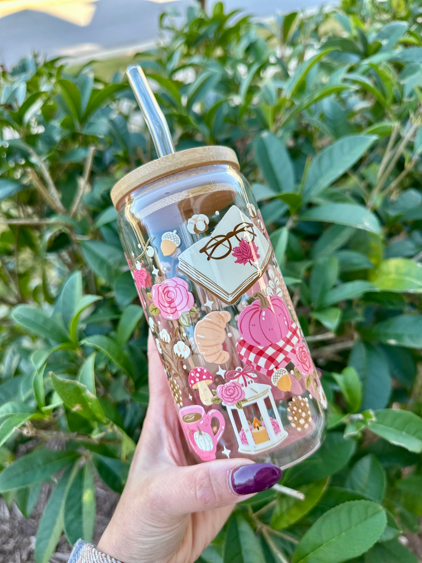 Cozy Blush Fall Glass Cup