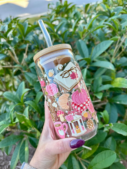 Cozy Blush Fall Glass Cup