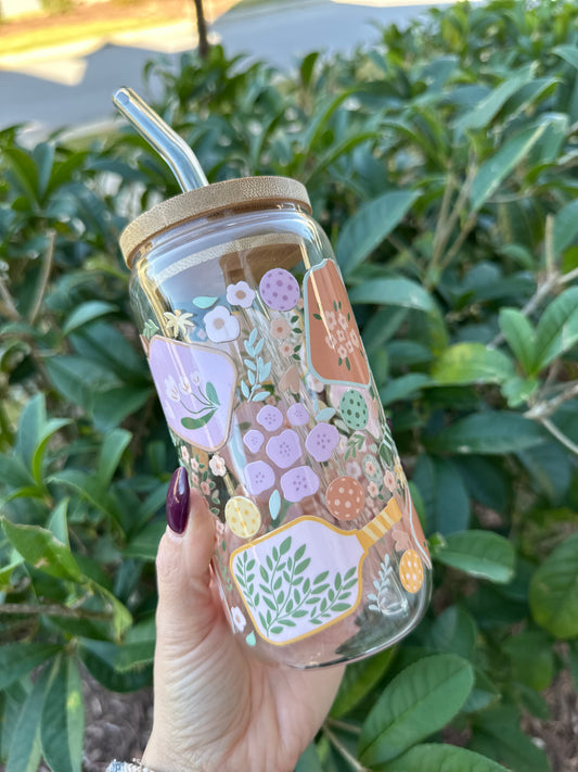 Floral Pickleball Glass Cup