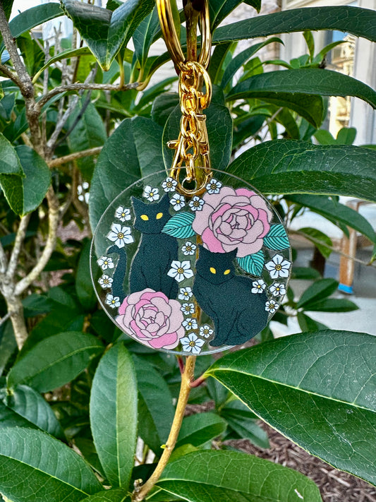 Black Cats & Roses Keychain