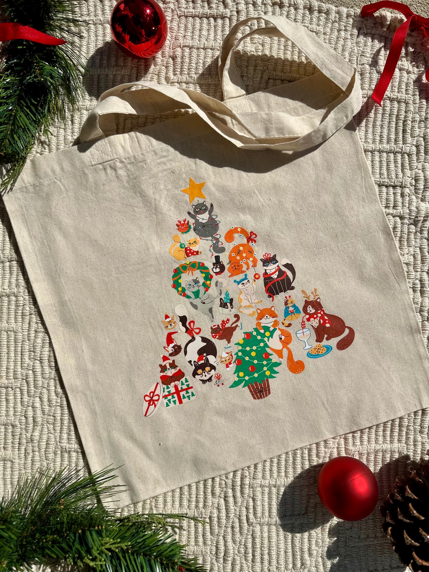 Cat Christmas Tree Tote Bag