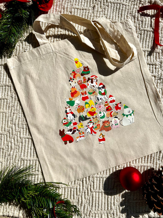 Dog Christmas Tree Tote Bag