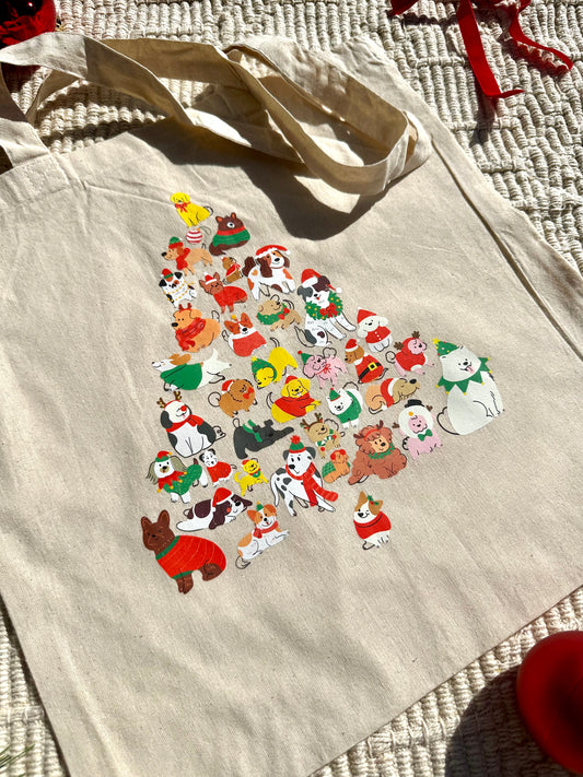 Dog Christmas Tree Tote Bag