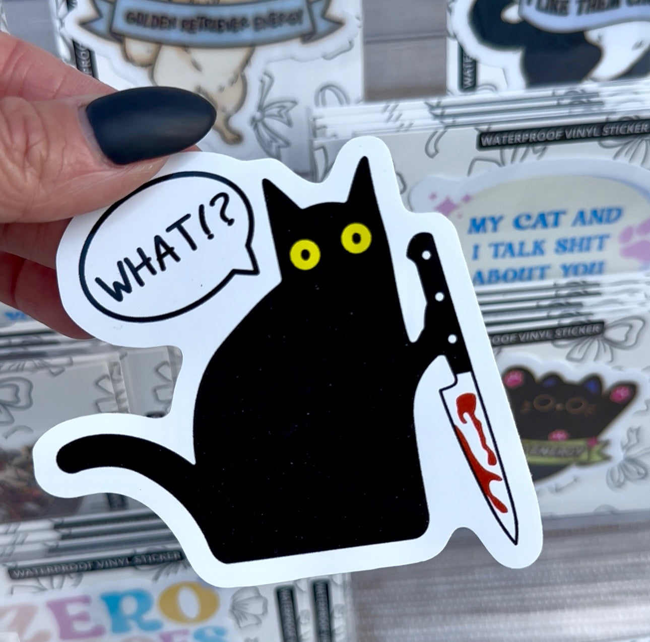 Black cat "what?" sticker