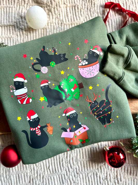 Black Cat Christmas Crewneck Sweatshirt