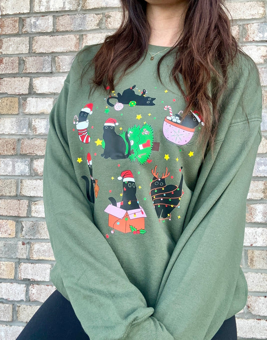 Black Cat Christmas Crewneck Sweatshirt