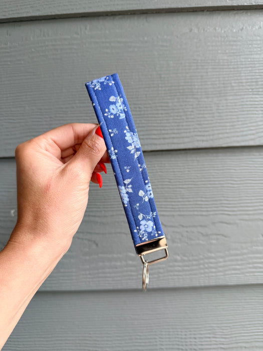 Blue Floral Wristlet