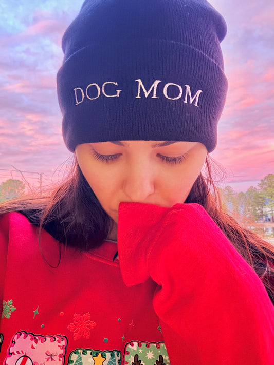 Dog Mom Embroidered Beanie