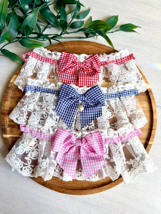 Gingham Bow Lace Bandana