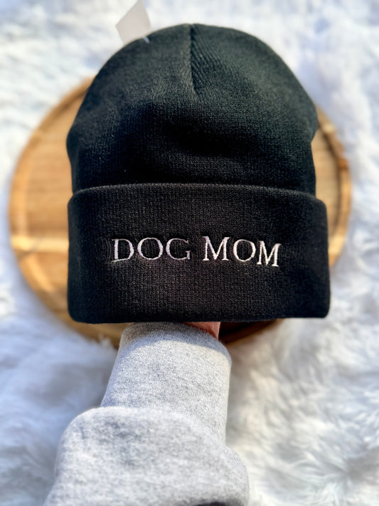 Dog Mom Embroidered Beanie