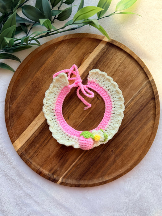Pink Strawberry Floral Crochet Bandana