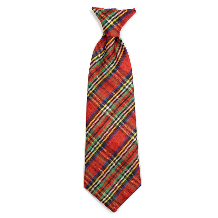 Red Lurex Plaid Neck Tie: Red / Large