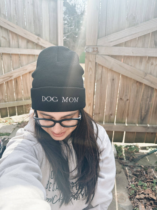 Dog mom beanie with lavender embroidery, dog lover hat