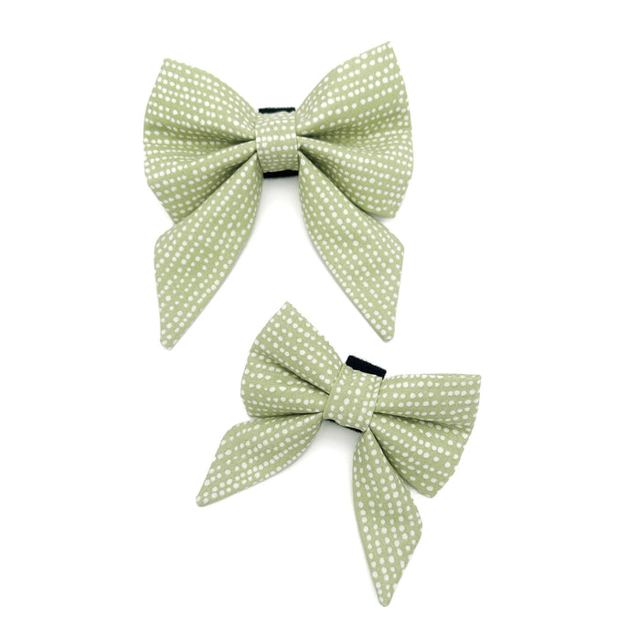 Green Polka Dot Sailor Dog Bow: Large