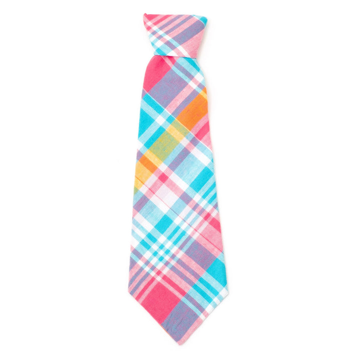 Madras Plaid Neck Tie: Turquoise/Pink/Multicolored / Large