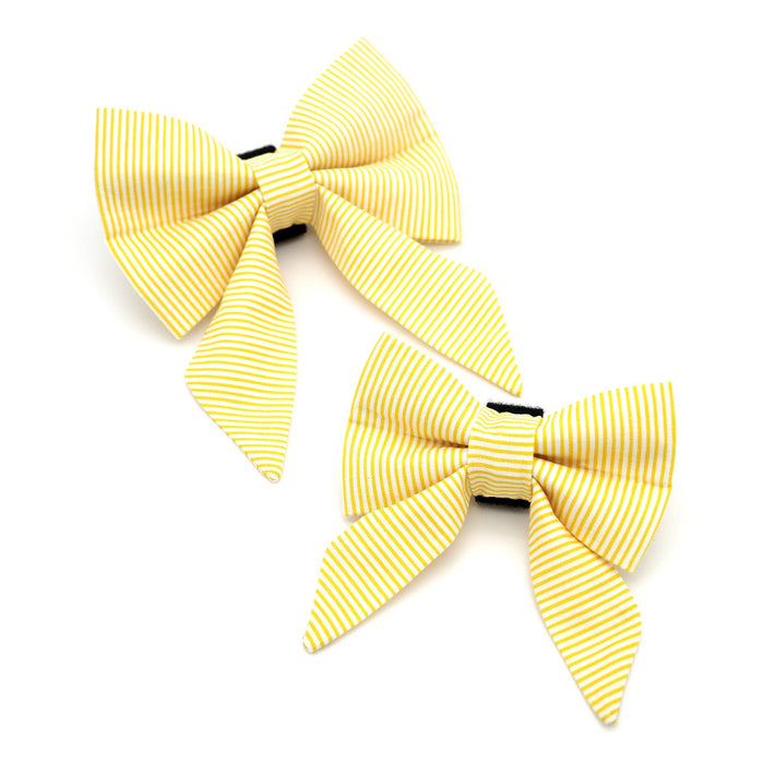 Yellow Pinstripe Sailor Dog Bow : Large