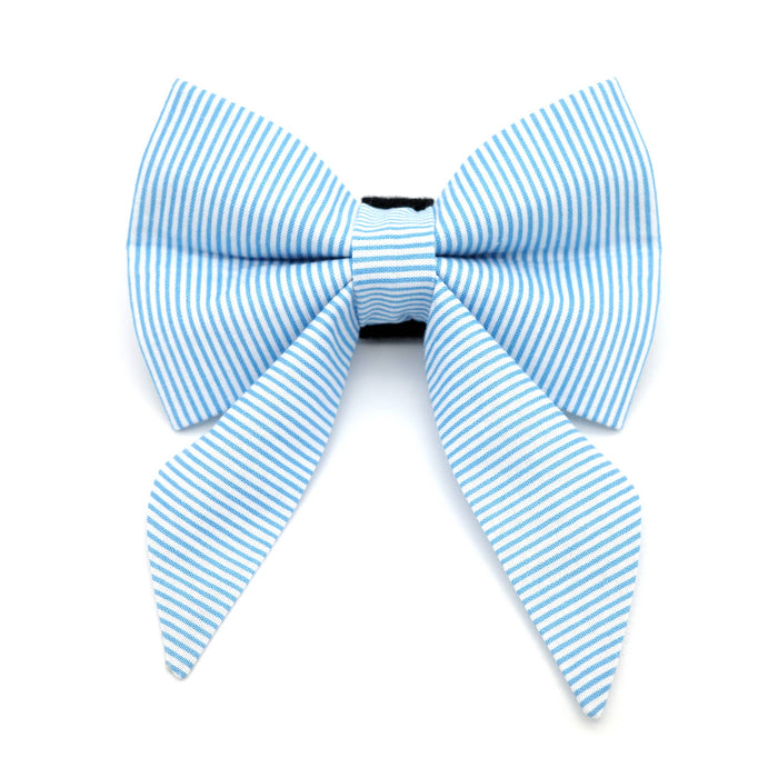 Blue Pinstripe Sailor Dog Bow : Large